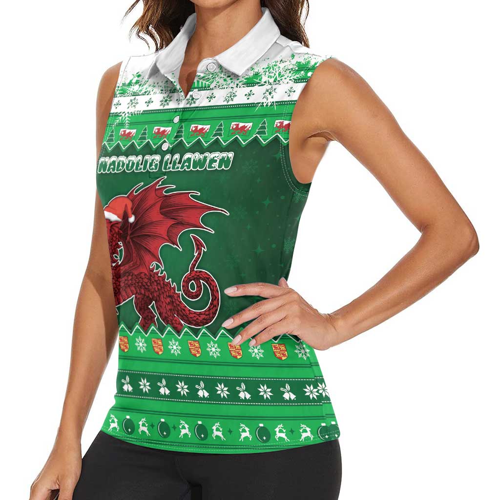 Wales Christmas Women Sleeveless Polo Shirt Cymru Dragon Nadolig Llawen - Wonder Print Shop