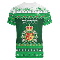 Wales Christmas Women V-Neck T-Shirt Cymru Dragon Nadolig Llawen - Wonder Print Shop