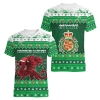 Wales Christmas Women V-Neck T-Shirt Cymru Dragon Nadolig Llawen - Wonder Print Shop