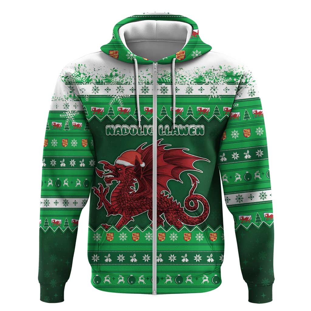 Wales Christmas Zip Hoodie Cymru Dragon Nadolig Llawen - Wonder Print Shop