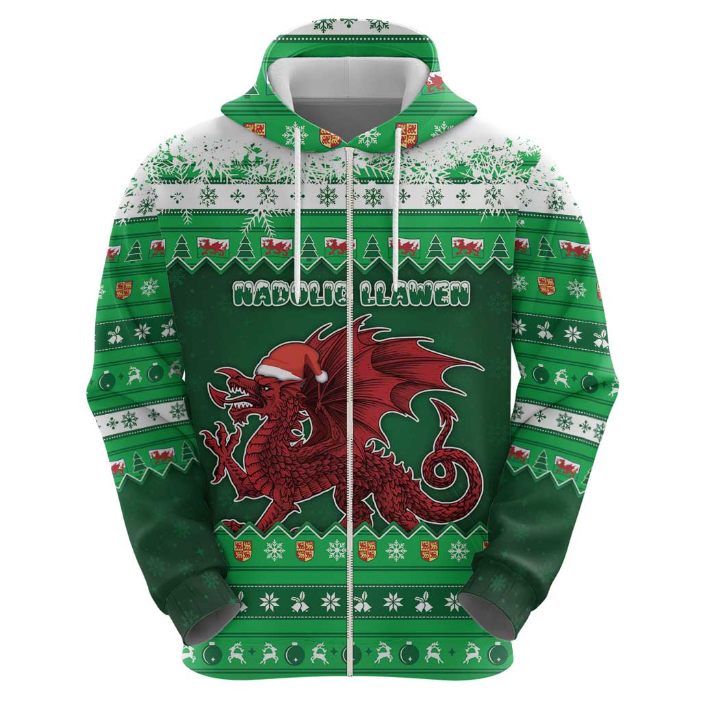 Wales Christmas Zip Hoodie Cymru Dragon Nadolig Llawen - Wonder Print Shop