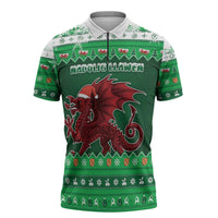 Wales Christmas Zipper Polo Shirt Cymru Dragon Nadolig Llawen - Wonder Print Shop