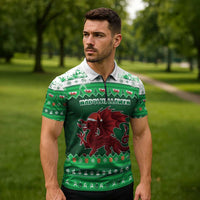 Wales Christmas Zipper Polo Shirt Cymru Dragon Nadolig Llawen - Wonder Print Shop