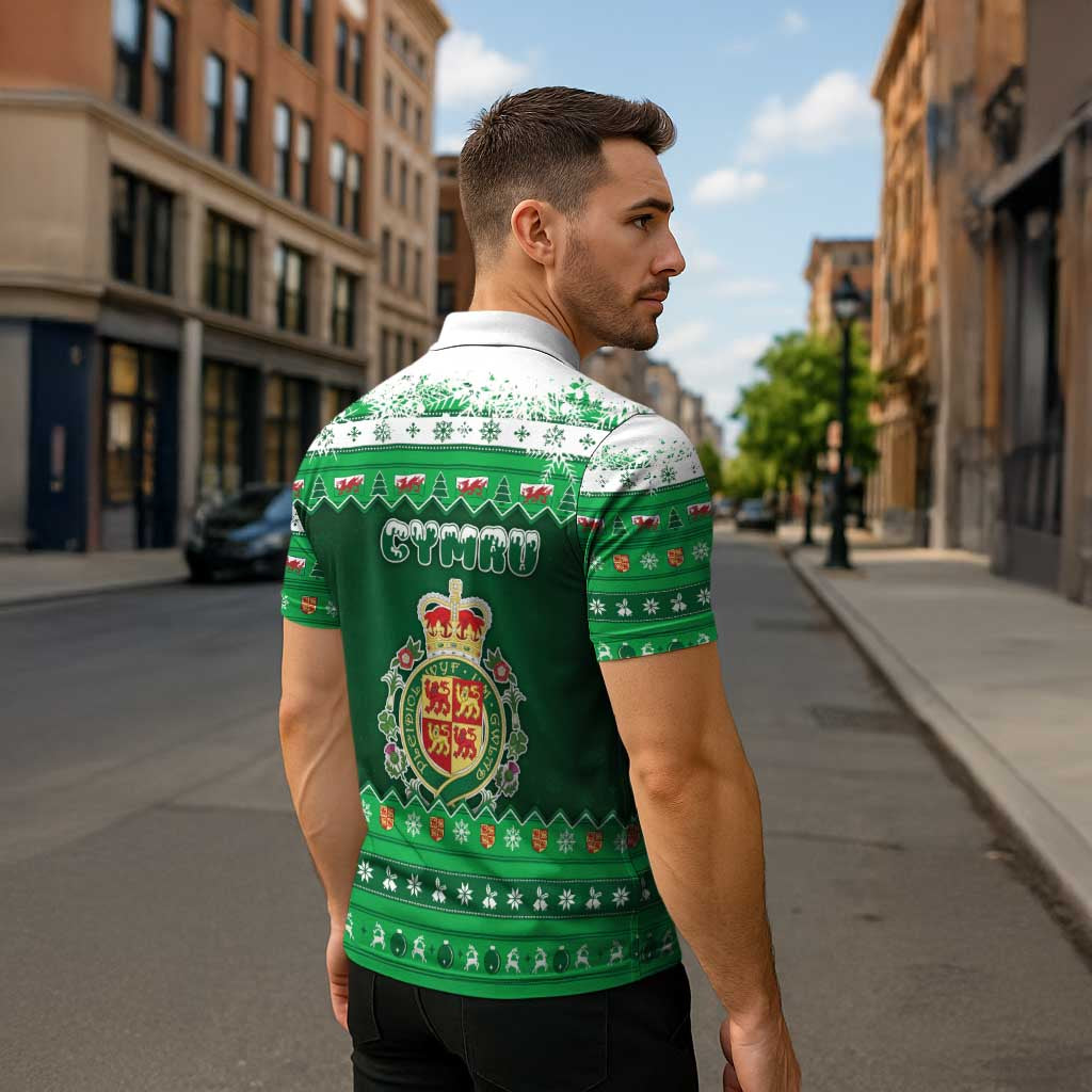 Wales Christmas Zipper Polo Shirt Cymru Dragon Nadolig Llawen - Wonder Print Shop