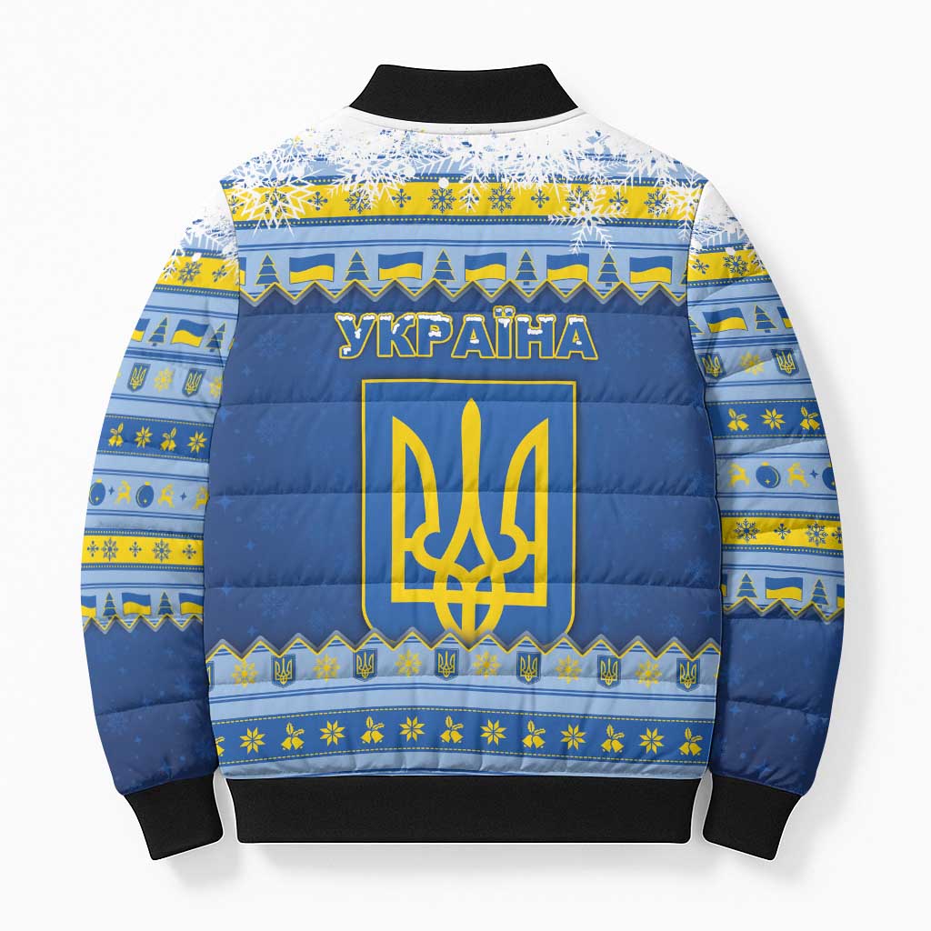 Ukraine Christmas Bomber Puffer Jacket Ded Moroz And Snegurochka - Wonder Print Shop