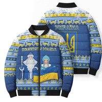 Ukraine Christmas Bomber Puffer Jacket Ded Moroz And Snegurochka - Wonder Print Shop