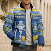 Ukraine Christmas Bomber Puffer Jacket Ded Moroz And Snegurochka - Wonder Print Shop