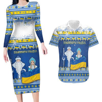 Ukraine Christmas Couples Matching Long Sleeve Bodycon Dress and Hawaiian Shirt Ded Moroz And Snegurochka - Wonder Print Shop
