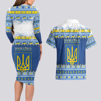 Ukraine Christmas Couples Matching Long Sleeve Bodycon Dress and Hawaiian Shirt Ded Moroz And Snegurochka - Wonder Print Shop