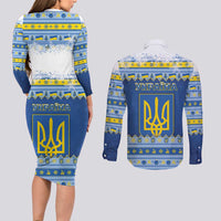 Ukraine Christmas Couples Matching Long Sleeve Bodycon Dress and Long Sleeve Button Shirt Ded Moroz And Snegurochka - Wonder Print Shop