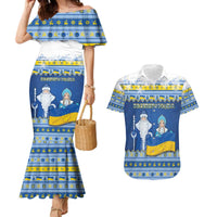 Ukraine Christmas Couples Matching Mermaid Dress and Hawaiian Shirt Ded Moroz And Snegurochka - Wonder Print Shop