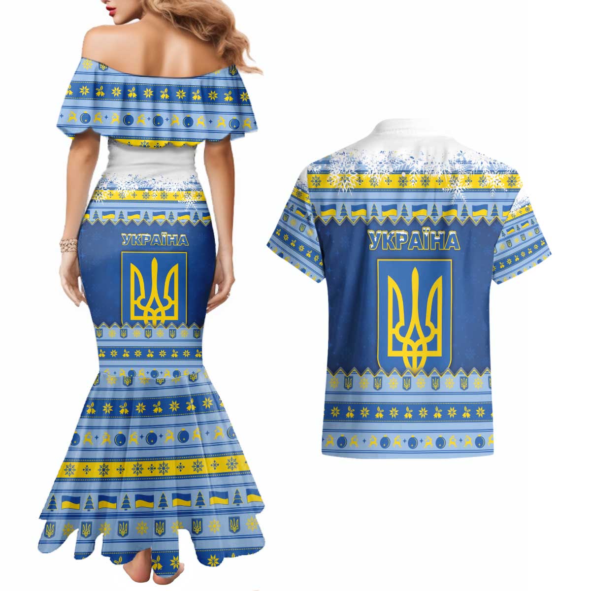 Ukraine Christmas Couples Matching Mermaid Dress and Hawaiian Shirt Ded Moroz And Snegurochka - Wonder Print Shop