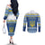 Ukraine Christmas Couples Matching Off The Shoulder Long Sleeve Dress and Long Sleeve Button Shirt Ded Moroz And Snegurochka - Wonder Print Shop