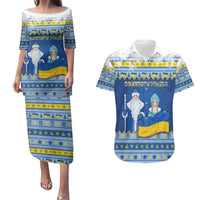 Ukraine Christmas Couples Matching Puletasi and Hawaiian Shirt Ded Moroz And Snegurochka - Wonder Print Shop