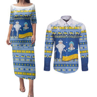 Ukraine Christmas Couples Matching Puletasi and Long Sleeve Button Shirt Ded Moroz And Snegurochka - Wonder Print Shop