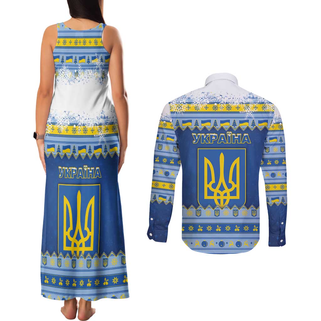 Ukraine Christmas Couples Matching Tank Maxi Dress and Long Sleeve Button Shirt Ded Moroz And Snegurochka - Wonder Print Shop