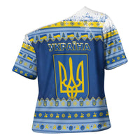 Ukraine Christmas Cross Shoulder Shirt Ded Moroz And Snegurochka - Wonder Print Shop