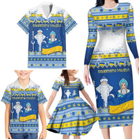 Ukraine Christmas Family Matching Long Sleeve Bodycon Dress and Hawaiian Shirt Ded Moroz And Snegurochka - Wonder Print Shop