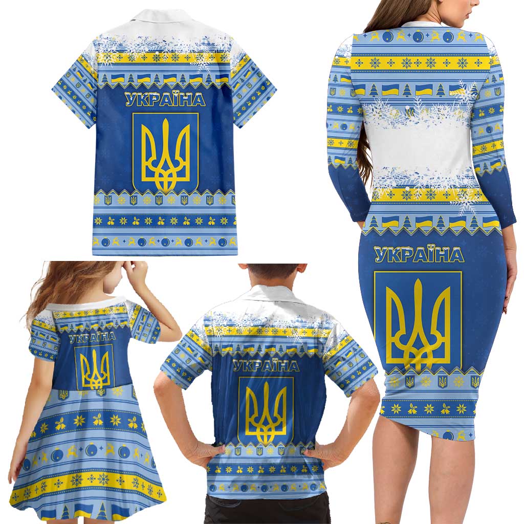 Ukraine Christmas Family Matching Long Sleeve Bodycon Dress and Hawaiian Shirt Ded Moroz And Snegurochka - Wonder Print Shop