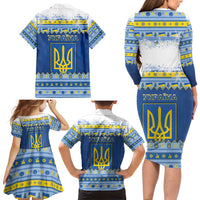 Ukraine Christmas Family Matching Long Sleeve Bodycon Dress and Hawaiian Shirt Ded Moroz And Snegurochka - Wonder Print Shop