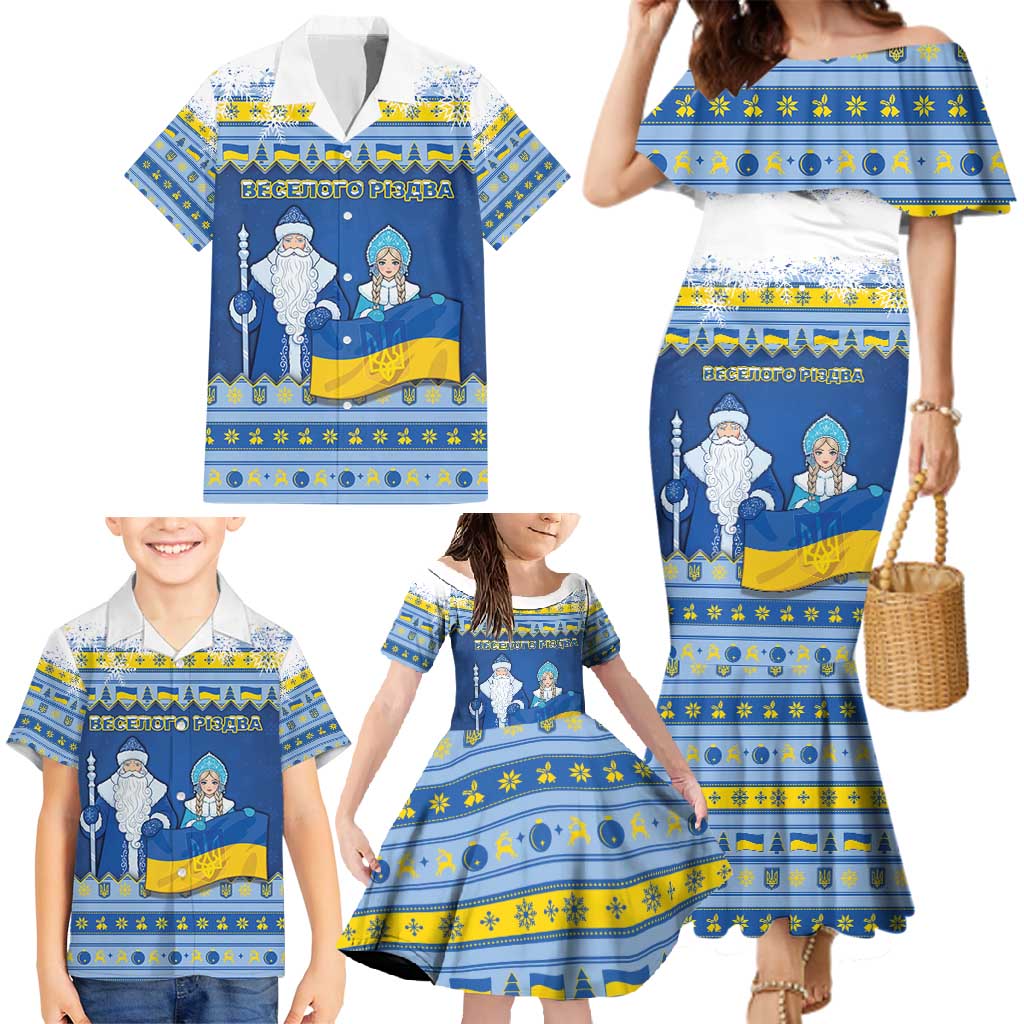 Ukraine Christmas Family Matching Mermaid Dress and Hawaiian Shirt Ded Moroz And Snegurochka - Wonder Print Shop