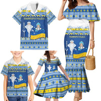 Ukraine Christmas Family Matching Mermaid Dress and Hawaiian Shirt Ded Moroz And Snegurochka - Wonder Print Shop