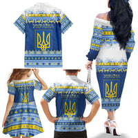 Ukraine Christmas Family Matching Off The Shoulder Long Sleeve Dress and Hawaiian Shirt Ded Moroz And Snegurochka - Wonder Print Shop