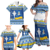 Ukraine Christmas Family Matching Off Shoulder Maxi Dress and Hawaiian Shirt Ded Moroz And Snegurochka - Wonder Print Shop