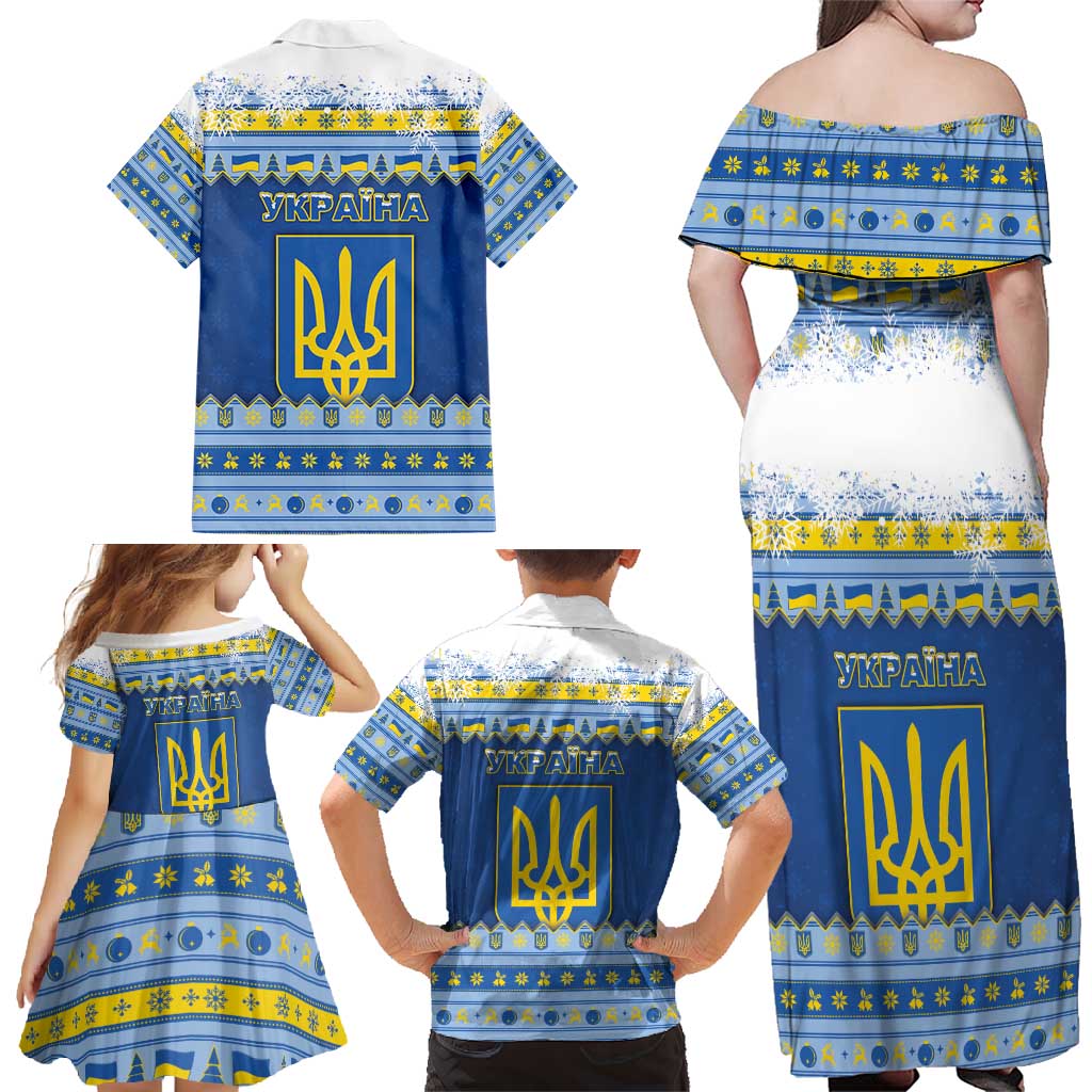 Ukraine Christmas Family Matching Off Shoulder Maxi Dress and Hawaiian Shirt Ded Moroz And Snegurochka - Wonder Print Shop