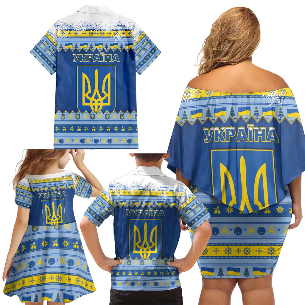 Ukraine Christmas Family Matching Off Shoulder Short Dress and Hawaiian Shirt Ded Moroz And Snegurochka - Wonder Print Shop