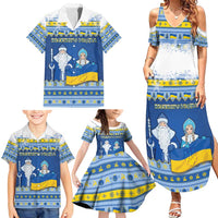Ukraine Christmas Family Matching Summer Maxi Dress and Hawaiian Shirt Ded Moroz And Snegurochka - Wonder Print Shop