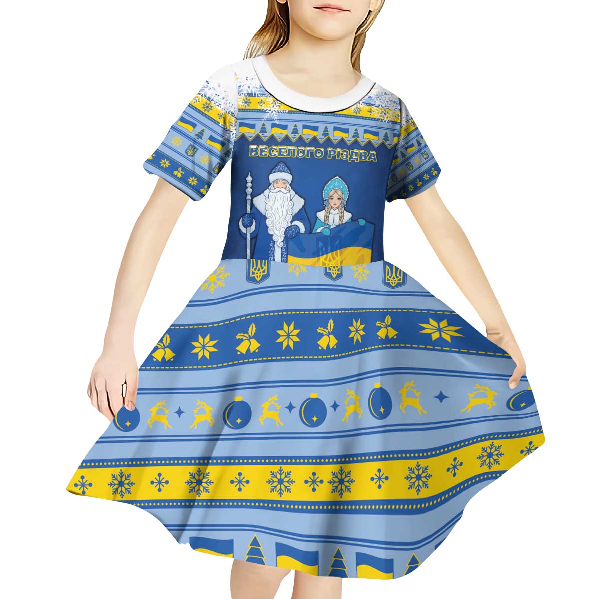 Ukraine Christmas Kid Short Sleeve Dress Ded Moroz And Snegurochka - Wonder Print Shop