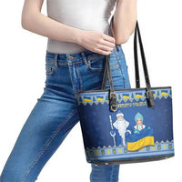 Ukraine Christmas Leather Tote Bag Ded Moroz And Snegurochka - Wonder Print Shop