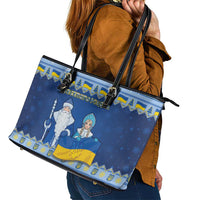 Ukraine Christmas Leather Tote Bag Ded Moroz And Snegurochka - Wonder Print Shop