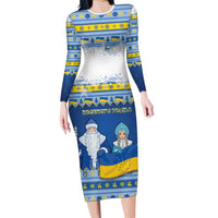 Ukraine Christmas Long Sleeve Bodycon Dress Ded Moroz And Snegurochka - Wonder Print Shop