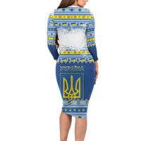 Ukraine Christmas Long Sleeve Bodycon Dress Ded Moroz And Snegurochka - Wonder Print Shop