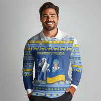 Ukraine Christmas Long Sleeve Polo Shirt Ded Moroz And Snegurochka - Wonder Print Shop