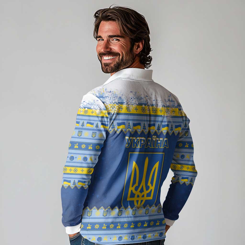 Ukraine Christmas Long Sleeve Polo Shirt Ded Moroz And Snegurochka - Wonder Print Shop