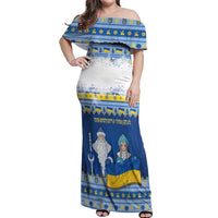 Ukraine Christmas Off Shoulder Maxi Dress Ded Moroz And Snegurochka - Wonder Print Shop