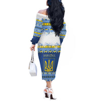 Ukraine Christmas Off The Shoulder Long Sleeve Dress Ded Moroz And Snegurochka - Wonder Print Shop