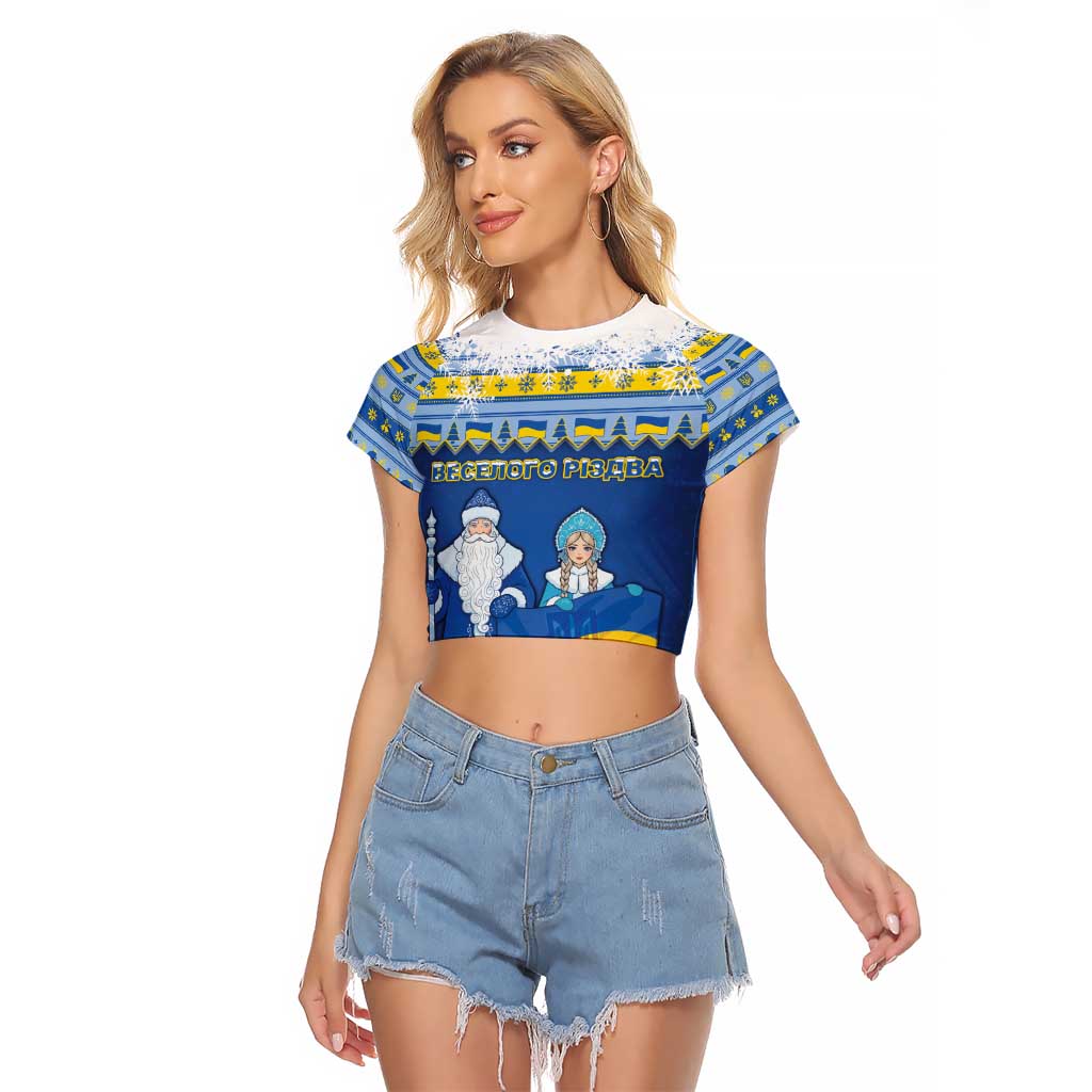 Ukraine Christmas Raglan Cropped T Shirt Ded Moroz And Snegurochka - Wonder Print Shop