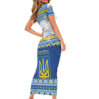 Ukraine Christmas Short Sleeve Bodycon Dress Ded Moroz And Snegurochka - Wonder Print Shop