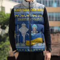Ukraine Christmas Sleeveless Puffer Jacket Ded Moroz And Snegurochka - Wonder Print Shop