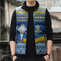 Ukraine Christmas Sleeveless Puffer Jacket Ded Moroz And Snegurochka - Wonder Print Shop