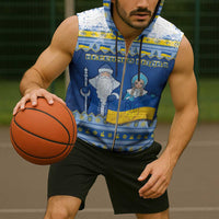 Ukraine Christmas Sleeveless Zip Hoodie Ded Moroz And Snegurochka - Wonder Print Shop