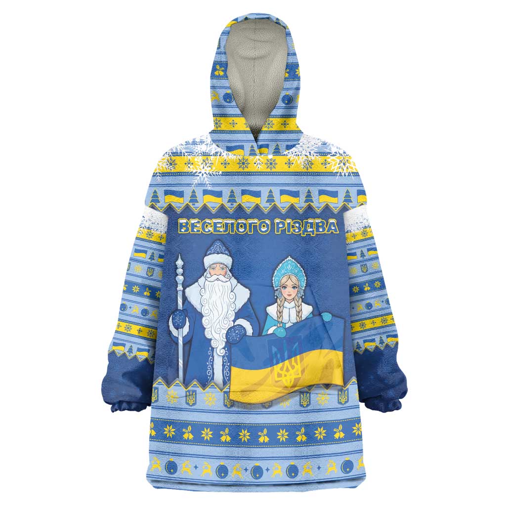 Ukraine Christmas Wearable Blanket Hoodie Ded Moroz And Snegurochka - Wonder Print Shop