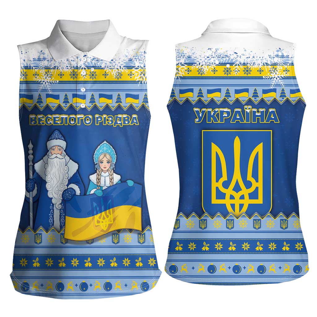 Ukraine Christmas Women Sleeveless Polo Shirt Ded Moroz And Snegurochka - Wonder Print Shop