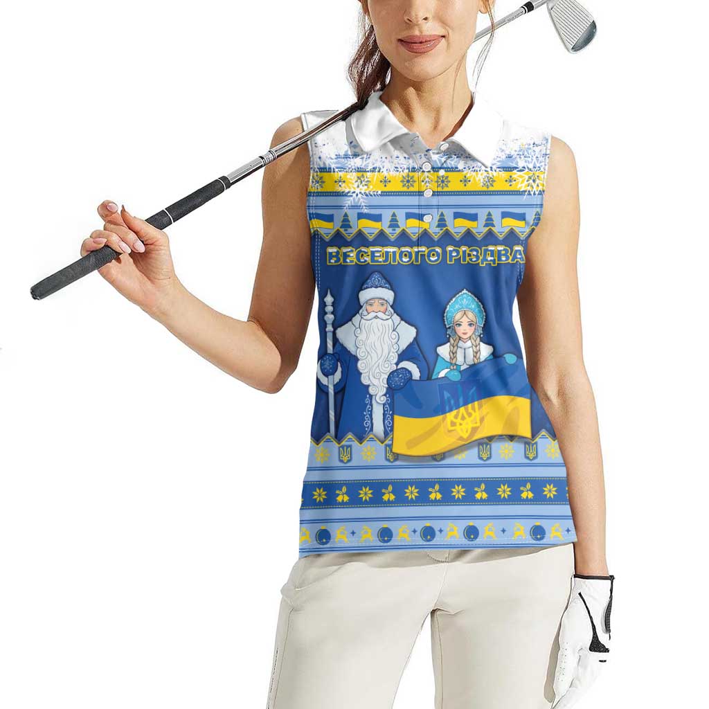 Ukraine Christmas Women Sleeveless Polo Shirt Ded Moroz And Snegurochka - Wonder Print Shop