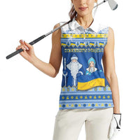 Ukraine Christmas Women Sleeveless Polo Shirt Ded Moroz And Snegurochka - Wonder Print Shop