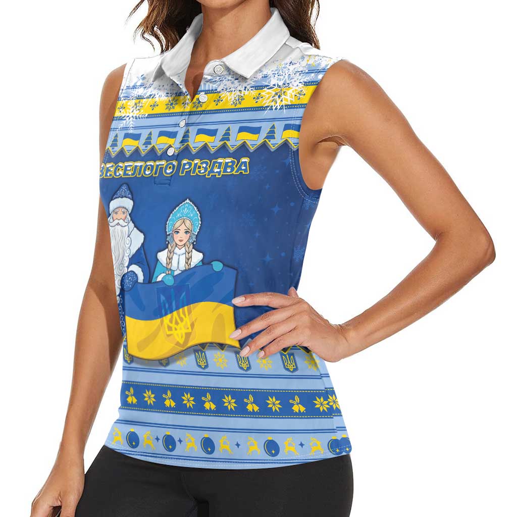 Ukraine Christmas Women Sleeveless Polo Shirt Ded Moroz And Snegurochka - Wonder Print Shop